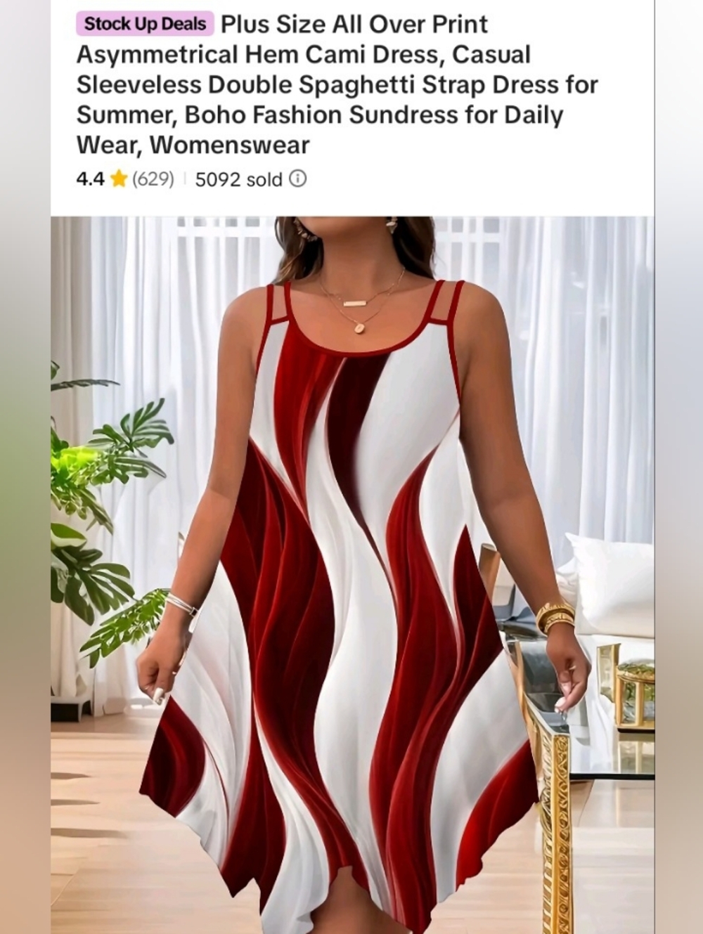 Red & White Swirl Asymmetrical Cami Dress